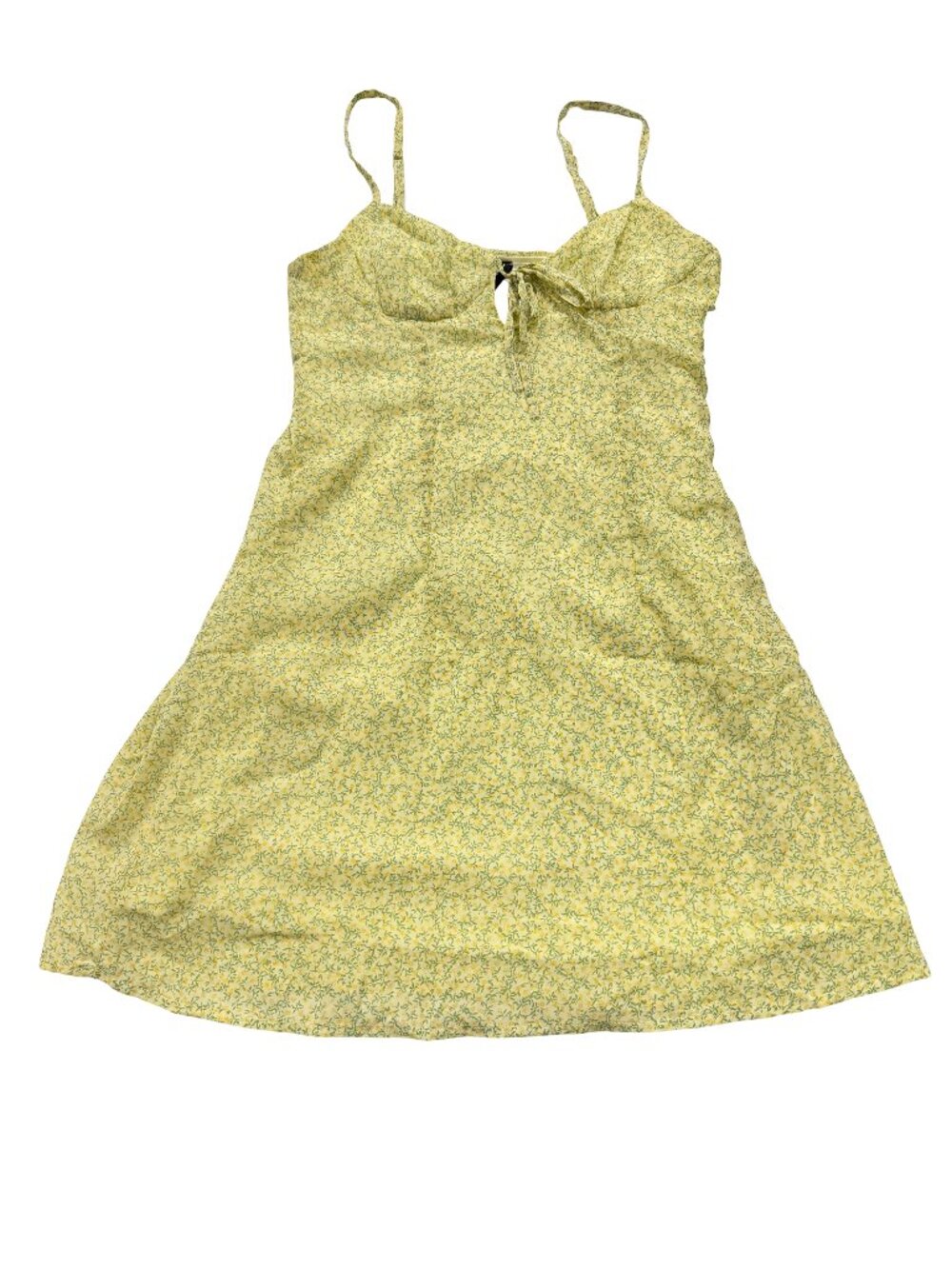 Divided Yellow Green Floral Mini Dress Sundress Tie Front Cutout X-Small Women's